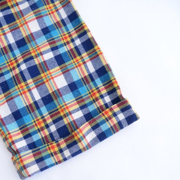 70's Inspired Yellow &  Blue Checker Print Wide Leg Pants - Picture 4 of 14